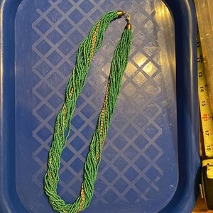 Multi Strand green & silver color beaded necklace 26” can be worn several ways